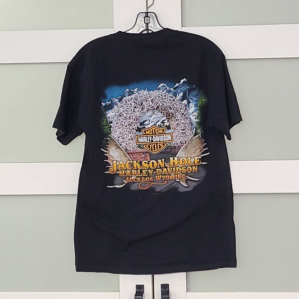 VTG Harley Davidson M Jackson Hole, WY Graphic Print 100% Cotton T-shirt USA
